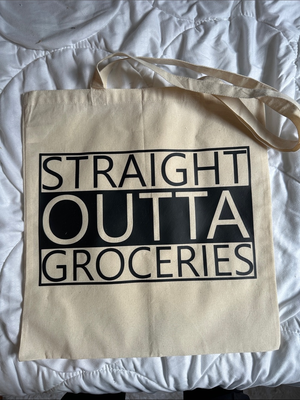 Canvas Tote Bag with "STRAIGHT OUTTA GROCERIES" Print